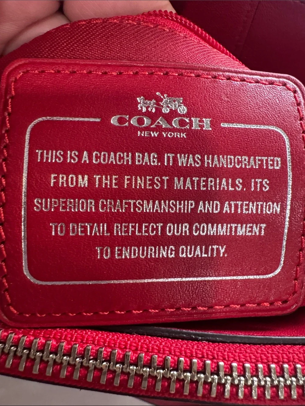 Coach Stanton Carryall Brown Signature Canvas Satchel with Red Trim